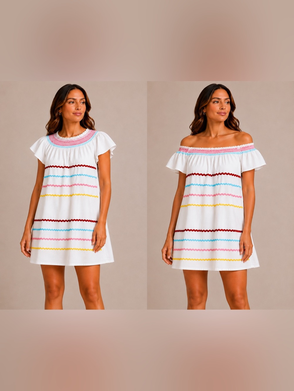 NWT Entro White Off Shoulder Ric Rac Smocked Shift Dress Fiesta Size Medium